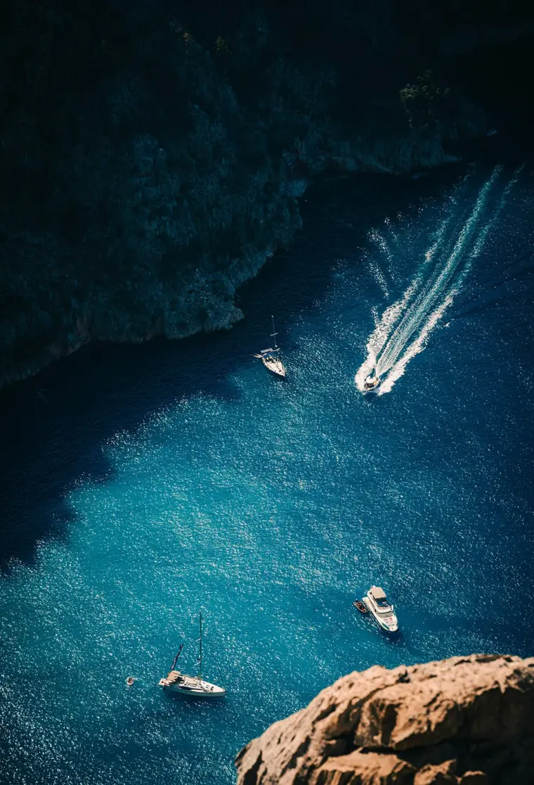 Boats in a turquoise coastal bay
